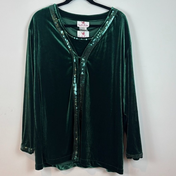 Quacker Factory 2-Piece Green Velvet Sequin Jacket & Shell Set Womens 1X Holiday - Picture 1 of 9